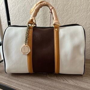 Charles Jourdan Women's White, Brown & Tan Structured Satchel Bag